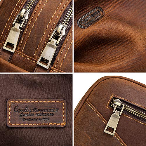 Hiram Genuine Leather Cosmetic Bag For Men, Vintage Crazy Horse Leather Man Make Up Bags, Small Travel Bags, Male Toiletry Bag (Brown)