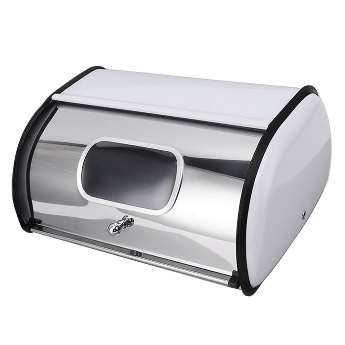 Airshi Metal Bread Box, Multi Purpose Bread Holder Large Capacity Sleek Mirror Finish Roll Top Bread Container with Clear Small Window for Kitchen Countertop, Island and Pantry (White)