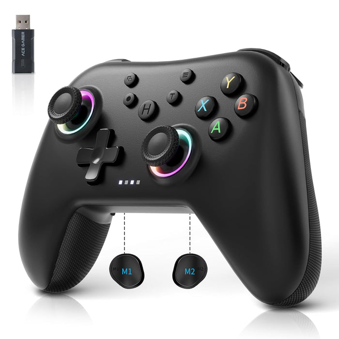 AceGamer Aurora 2.4G Wireless Bluetooth Controller for Windows PC/Switch/Stem/iOS/Android,Gamepad PC Joystick with Hall Effect Joystick, Programmable Back Button, Linear Resonant Actuator (black)