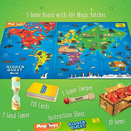Imagimake Mapology Hidden Quest World Map Board Games for Kids | Magical Swipe & Reveal | Educational Toys for Kids 5 Years | Kids Toys for Boys & Girls | Card Games | Birthday Gift for Girls & Boys