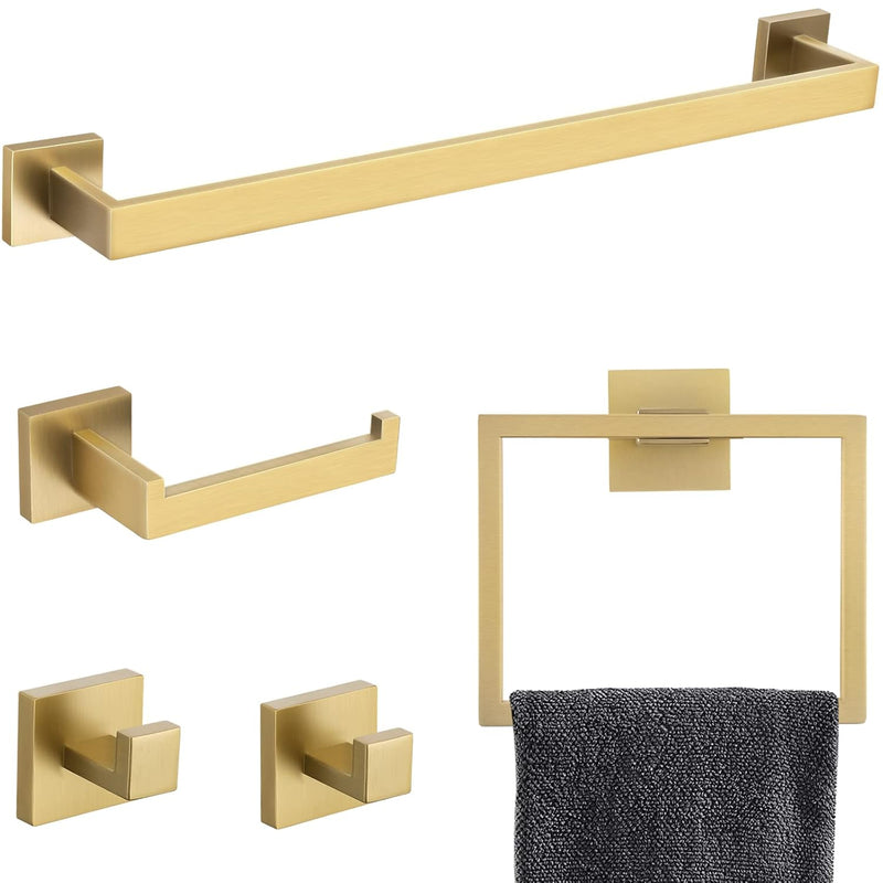 TNOMS Gold Towel Bar Set Bathroom Hardware Accessory Set, 5 Pieces Gold Accessories Stainless Steel Wall Mounted 23.6 in