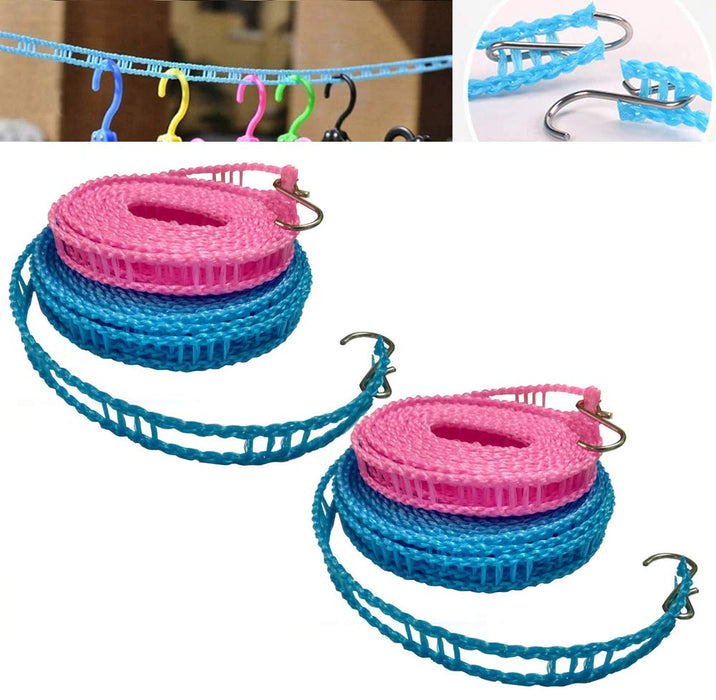 UPTO 4PCS Nylon Clothesline Windproof Clothes Drying Rope Travel Clothes Line Portable Laundry Line Hanger Rope For Indoor Outdoor Camping Home Hotel Random Color (Pack of 4 Clothesline(3m & 5m))