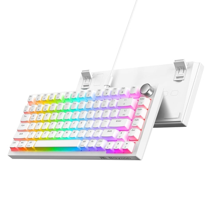 Baytion Mechanical Gaming Keyboard, 82 Keys 75% Compact Gaming Keyboard with Rainbow LED Backlit Wired Anti-Ghosting Mechanical Keyboard with Knob for Windows and Mac, White(Red Switches�?