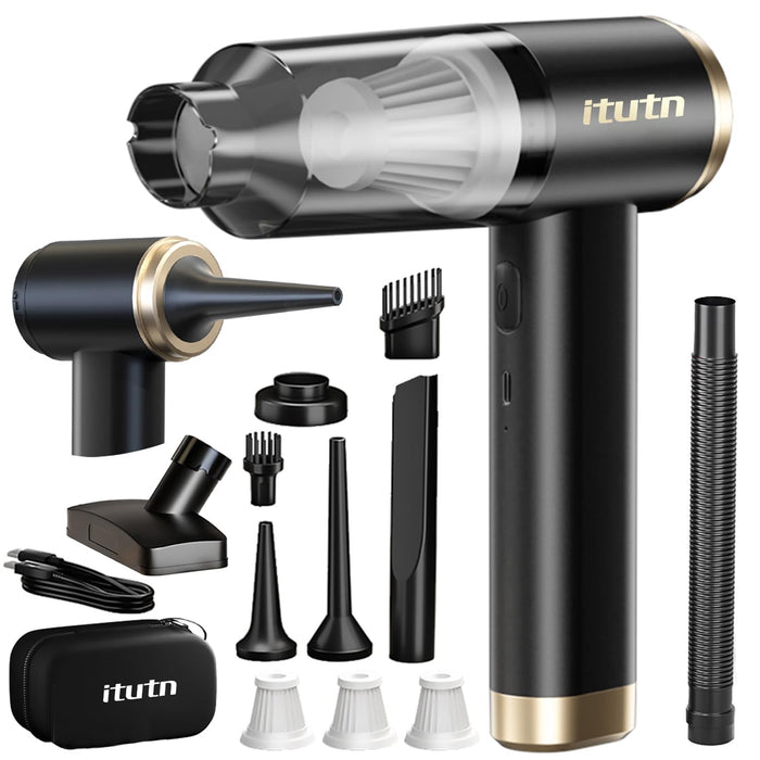 itutn Mini Car Vacuum Cleaner, 15000PA Powerful Suction, Portable Cordless Vacuum for Car, Handheld Small Vacuum Cleaner & Air Duster for Home, Desk,PC, Keyboard (Mini Vacuum + 11 attachments)