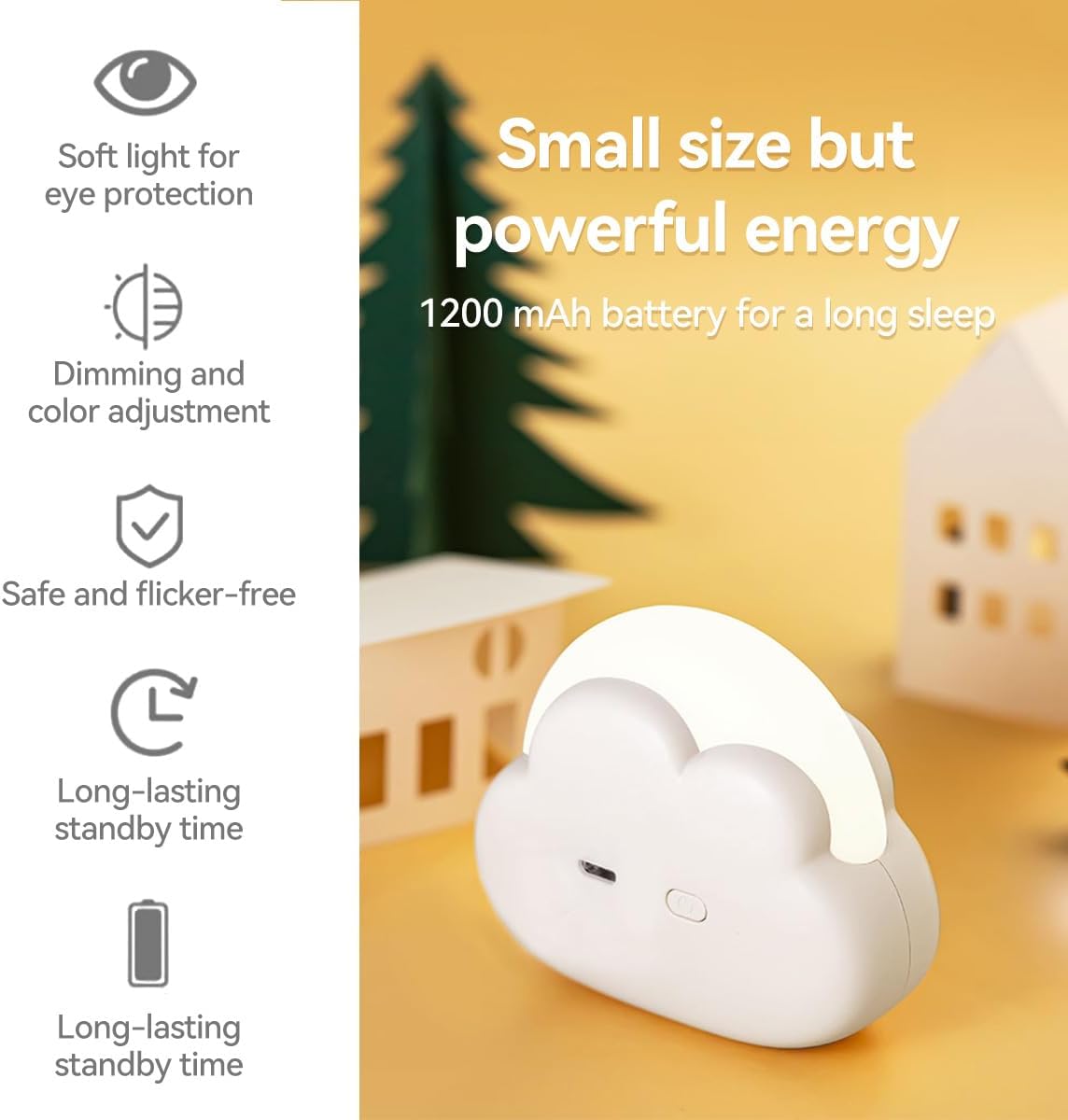 Night Light for Kids, Cute Nursery Light for Baby, LED Bedroom Lamp with 2-color Dimmable, USB Rechargeable with Silicone Detachable Lanyard Portable Camping (White) – image 2
