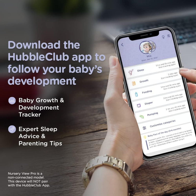 Hubble Nursery View Premium 5 Inch Video Baby Monitor with Room Temperature Sensor, Two Way Talk, Digital Zoom, Soothing Nature Sounds - White