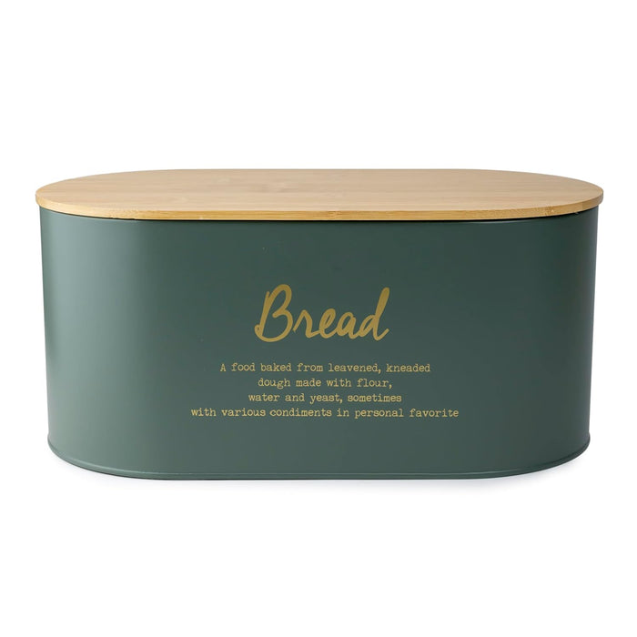 Cuisine Art EARL Bread Box with Bamboo Lid Premium Bread Storage Container - Classic Bread Bin - Elegant Bread Organizer - Airtight Bread Preservation - Large Bread Tin - 34x18x15cm Dash Green