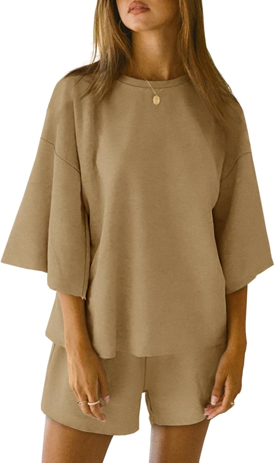 Womens Pajama Sets 3/4 Sleeve Oversized Tops and Elastic Waist Shorts Lounge Sets Loungewear โ image 8