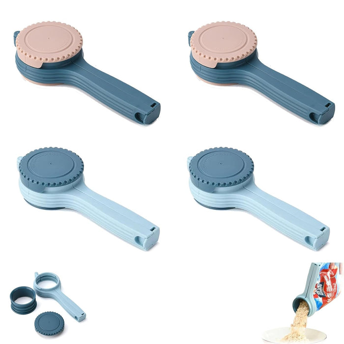 4 PCS Food Clips Bag Sealing Clips, Food Storage Clips, Bag Clips for Food Storage, Kitchen Clips for Bags, Food Clips with Pour Spout, Food Bag Clips Flexible and Reusable Snack Clips (Blue+Pink)