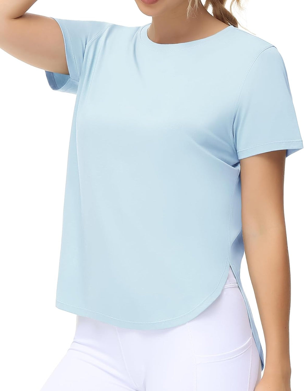 Women's Workout T-Shirts Loose Fit Short Sleeve Cotton Running Basic Tee Tops with Split Hem