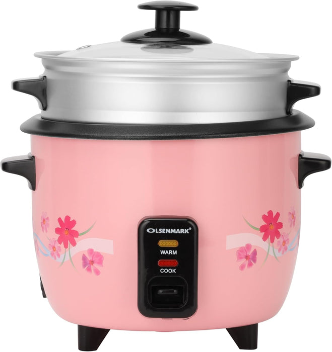 Olsenmark 3-In-1 Electric Rice Cooker, 1 Liter Capacity, White/Silver