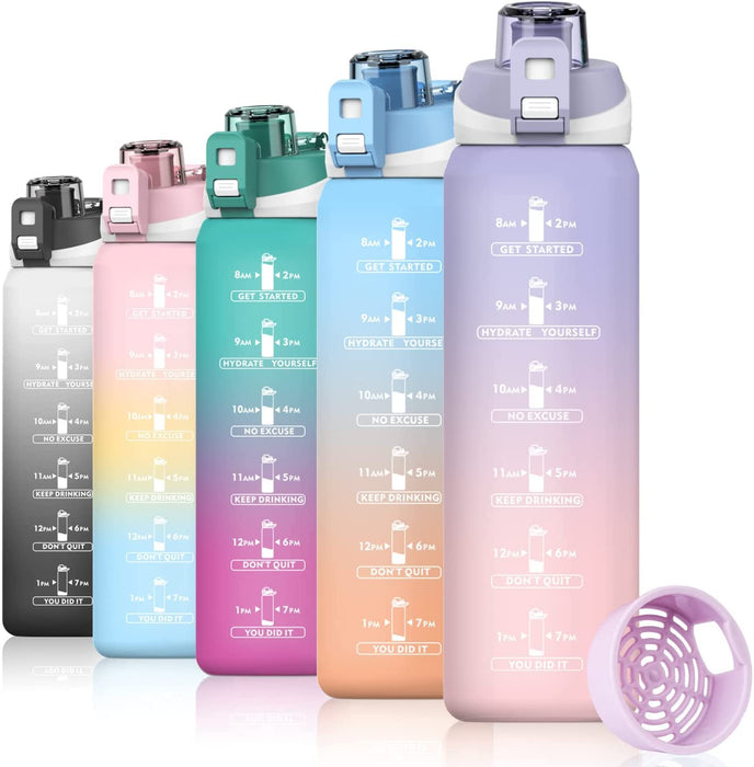 S2C Motivational Water Bottle 1l Water Bottle for Kids School Water Bottles With Straw Leak Proof Water Bottle With Time Marker For Sport, School, Gym, Office (GRADIENT PURPLE)