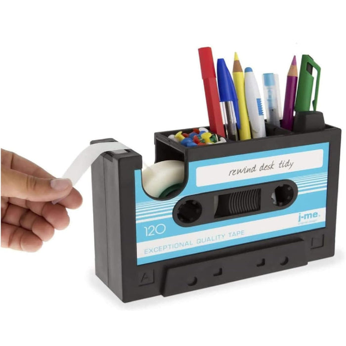 Tazweeq Tape Dispenser Pen Holder, Vintage Cassette Tape Pen Holder Pen Holder, Popular Pen Desk Series Organiser, Desktop Organiser, Office Stationery (Blue)