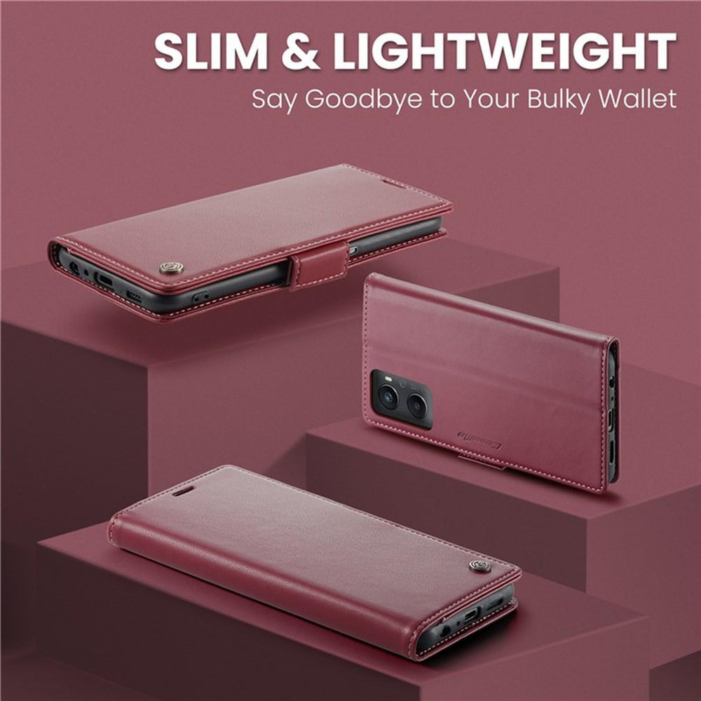 For Oppo A96 4G / A36 / A76 / K10 4G / Realme 9i 4G Leather Case RFID Blocking 3 Card Slot Mobile Cover - Red