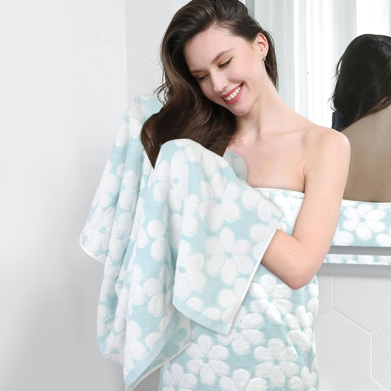 Jacquotha Soft Bath Towels 2 Pack, Super Absorbent Shower Towels 27.5x55 Inches, Cute Floral Jacquard Bathroom Towel Set, Cotton, Light Beige Brown