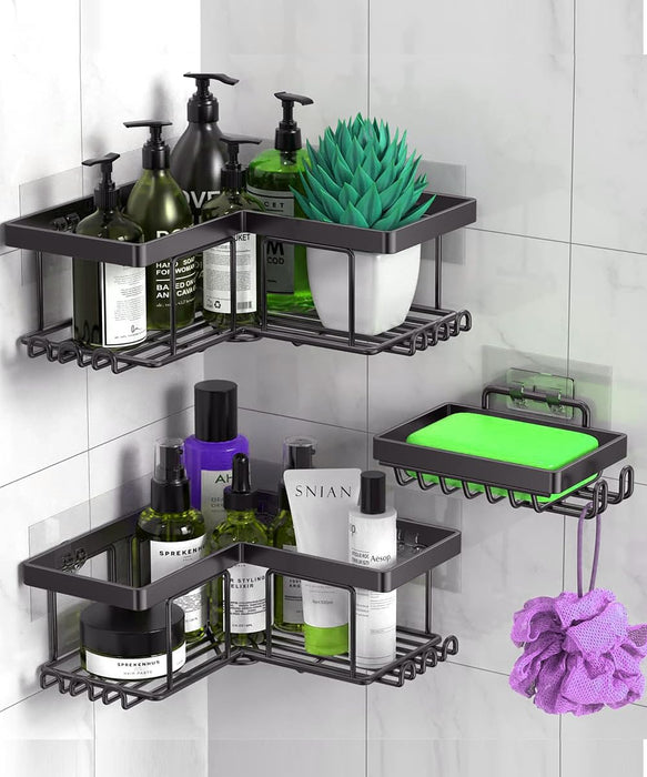 S2C Wall Mounted Bathroom Shelf Heavy Duty, Rustproof Shower Caddy with Soap Holder, Stainless Steel Bathroom Organizer,Bathroom Accessories Corner Shelf, Kitchen Organizer (PACK OF 3)