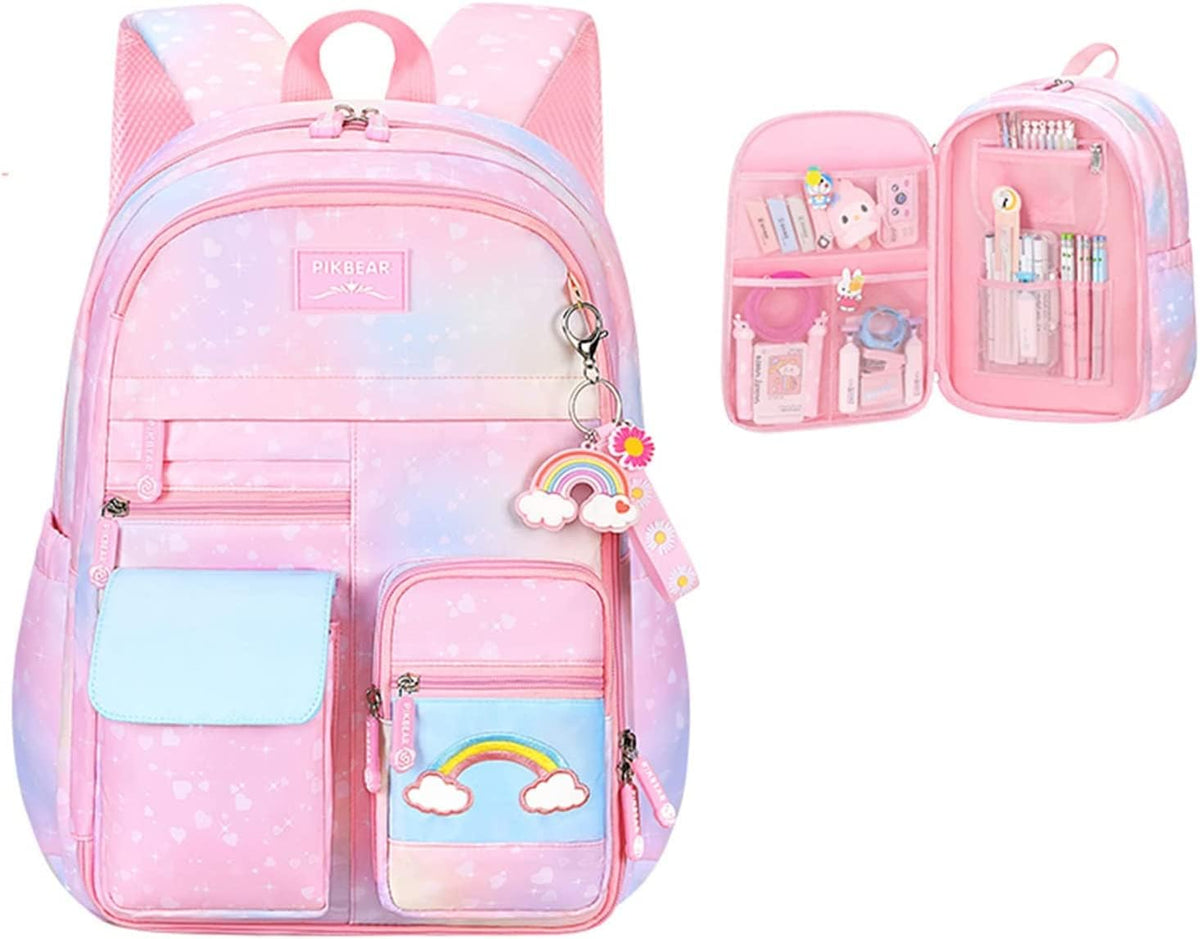 Girls Backpack, Backpack for Girls, Kids Backpack with Compartments Elementary School Bag For Girls, Cute Student School Bag, School Backpack for Girls - Pink – image 1
