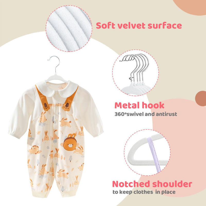 ManGotree Baby Velvet Clothes Hangers, Kids Toddler Children's Hangers for Clothes Space Saving Non-Slip (30 Pack, White)