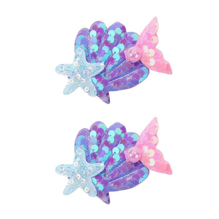 Tazweeq 2Pcs Mermaid Hair Clips, Starfish Hair Clip, Shell Hair Pins, Multicolor Sparkling Hair Clips Accessories for Women and Girls Birthday Beach Party Headpiece