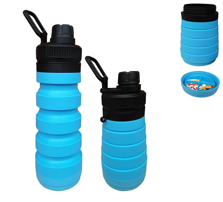Collapsible Sports Water Bottle 750ml Silicone BPA Free foldable water bottle for kids and adults Ideal for outdoor activities School, Sports, Hiking and GYM water bottle with smart bottom storage