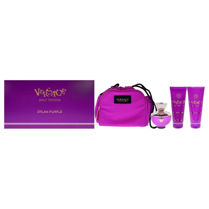 Versace Dylan Natural EDP Spray, Shower Gel, Body Lotion and Travel Bag 4-Piece Gift Set, Purple