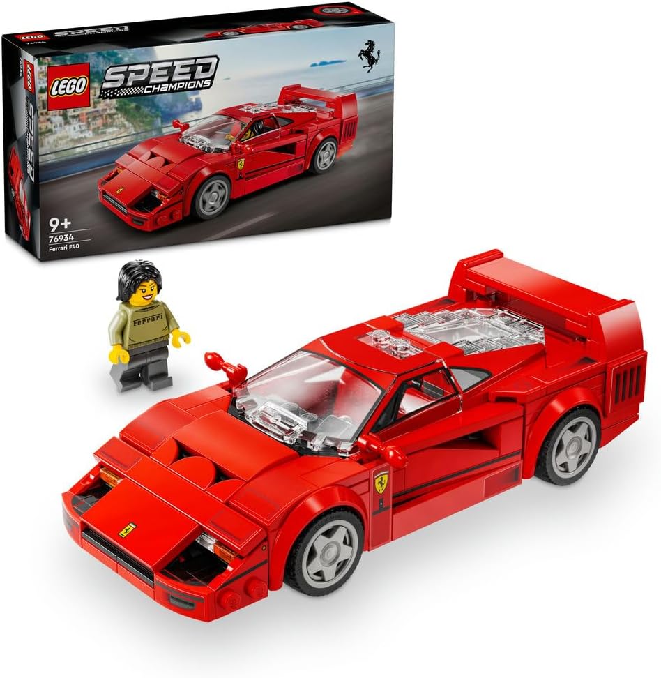 Speed Champions Ferrari F40 Supercar Buildable Vehicle, Toy Model Car for 9 Plus Year Old Boys and Girls, with Driver Minifigure, Kids' Bedroom Decoration, Gift Idea 76934