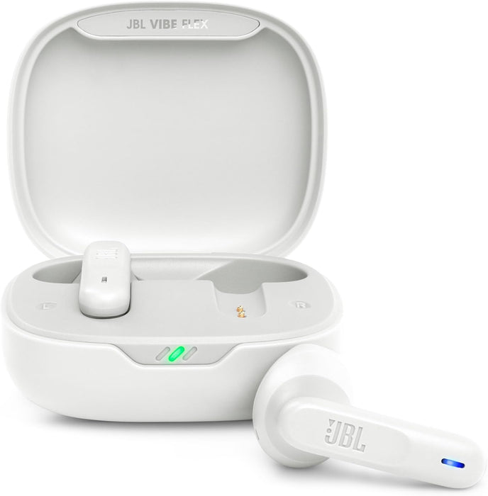 JBL Vibe Flex, Wireless Bluetooth Headphones, 12mm Drivers, 32 Hour Playback, IP54 Water and Dust Resistant - White