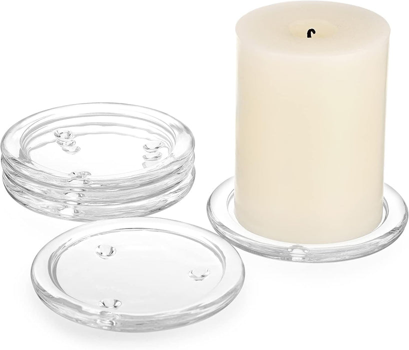 Glass Candle Tray, Round Clear Pillar Candle Holder, 3.9 Inch Pillar Candle Holders, Glass Coaster Small Round Plate Candle Plates, Modern Style Candle Centerpiece for Dining Table Wedding 5PCS