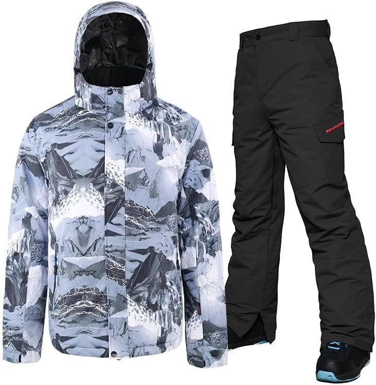 HOTIAN Men's Ski Jacket and Pants Set Snowboard Suit Waterproof SOutdoor Winter Snow Jackets Windproof Mountain Snowsuit