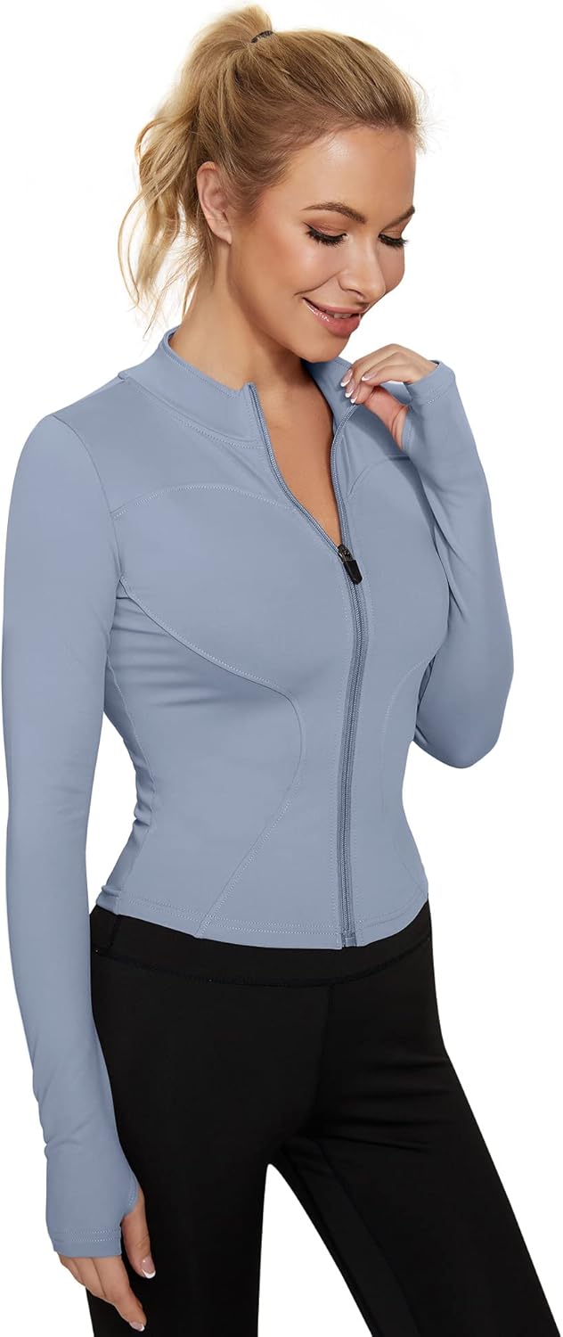 IECCP Women's T-Shirt, Gym Top, Yoga Top, Long-Sleeved Crop Top, Sports Shirt, Lightweight Fitness Top with Half Zipper and Thumb Hole