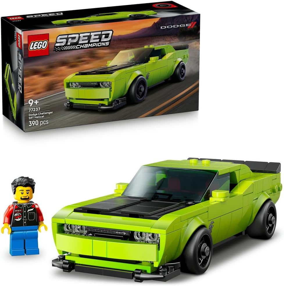 Speed Champions Dodge Challenger SRT Hellcat Sports Car Toy - Car Model Kit with a Driver Minifigure - Birthday Gift for 9+ Year Old Boys - 77237