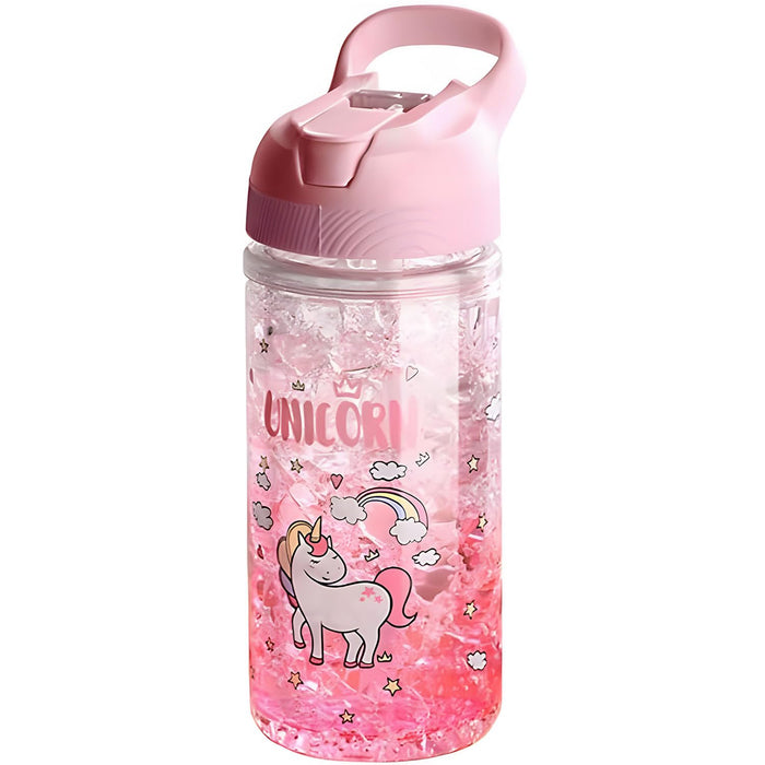 X Spring Water Bottle for Kids - Pink Unicorn Design With Straw and Safety Lock, 400ML Capacity for School Girls