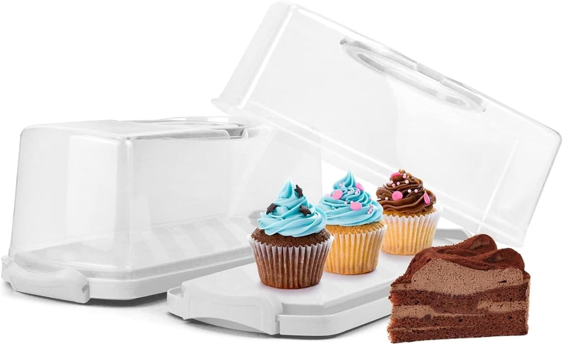 THE WHITE SHOP 2 pcs Plastic Rectangular Bread Box with Clear Lid, Loaf Cake Keeper, Portable Bread Keeper Storage Container