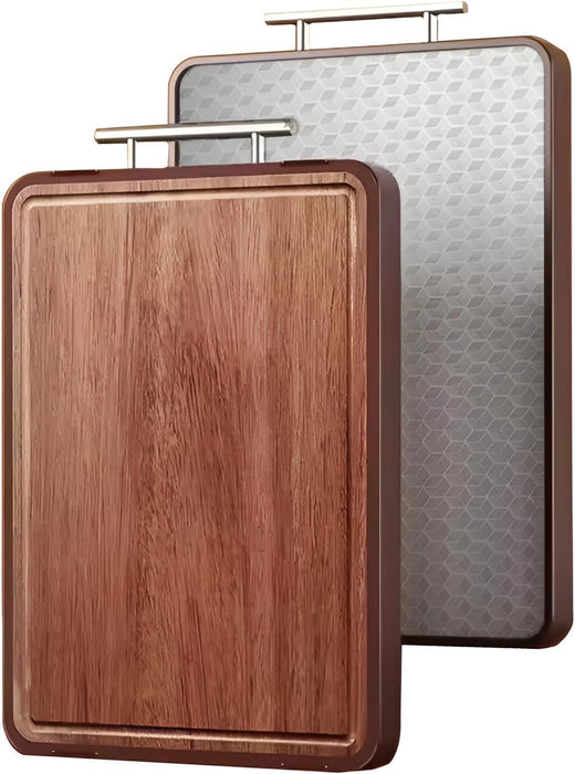 Cutting Board ? Wood & Stainless Steel Chopping Board for Meat, Vegetables, and Cheese ? Reversible, Durable, Easy to Clean, Non-Slip Kitchen Board for Food Prep & Serving