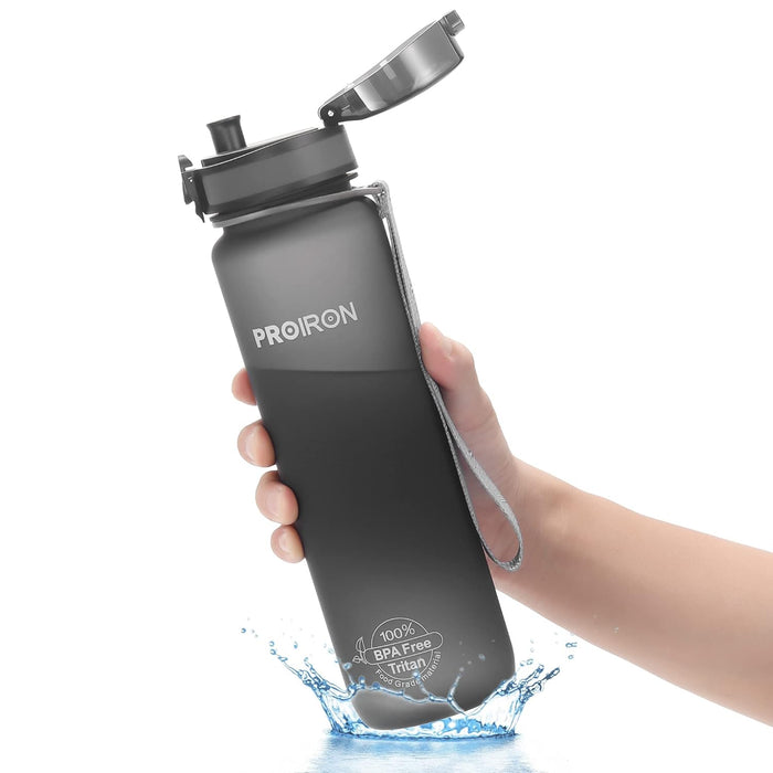 PROIRON Water Bottle 0.5L/1L Leak-Proof Drink Bottle BPA Free USA Tritan Material Gym Bottle with Protein Shaker, Flip Top Lid & Removable Strainer for Fitness Cycling, Gym Camping Outdoor Sports