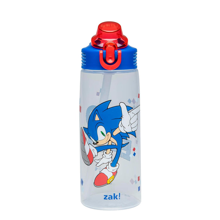 Zak Designs Sonic the Hedgehog Sage Water Bottle For School or Travel, 25oz Durable Plastic Water Bottle With Straw, Handle, and Leak-Proof, Pop-Up Spout Cover (Sonic)