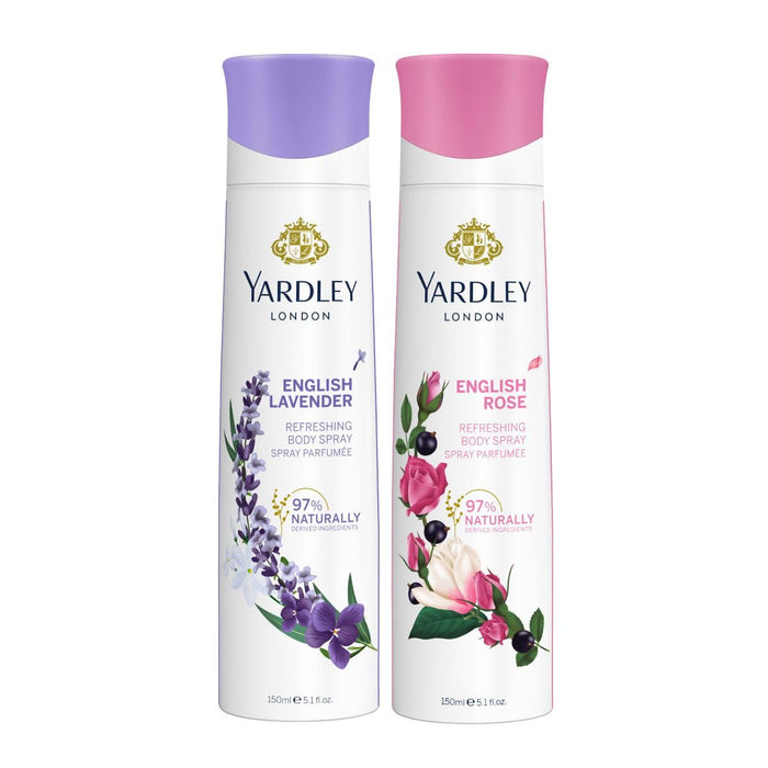 Yardley London Lavender and Rose Body Spray (Twin Pack, 150ml Each)