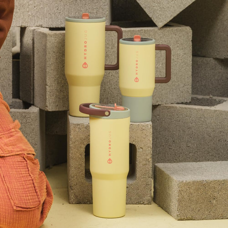 HydroJug Traveler - Modern 40 oz Tumbler with Handle & Simple Flip Straw - Car Cup Holder Friendly, Leak Resistant Water Bottle-Reusable Insulated Stainless Steel & Rubber Base - Gifts for Women & Men