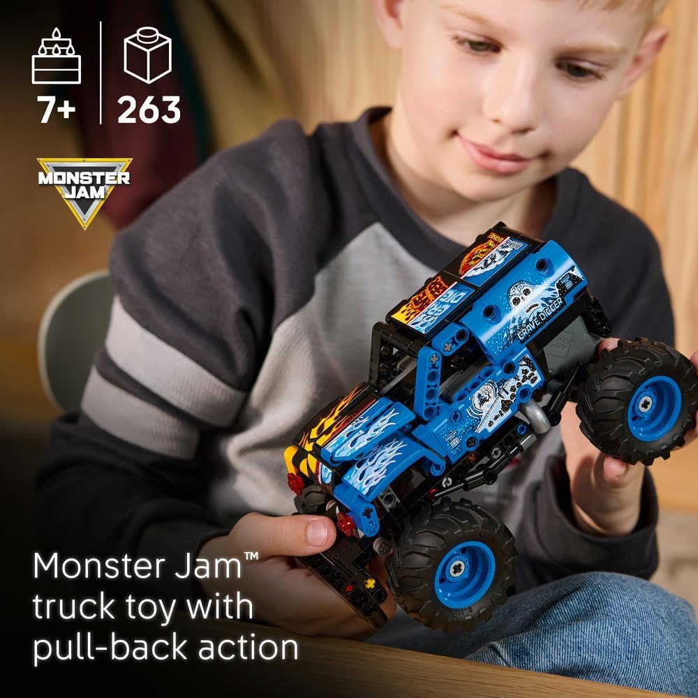 Technic Monster Jam Grave Digger Fire and Ice - Pull-Back Truck Toy - Race Car Model Kit w/Authentic Details - Birthday Gift for 7+ Year Old Boys, Girls & Fans - 42219 – image 2