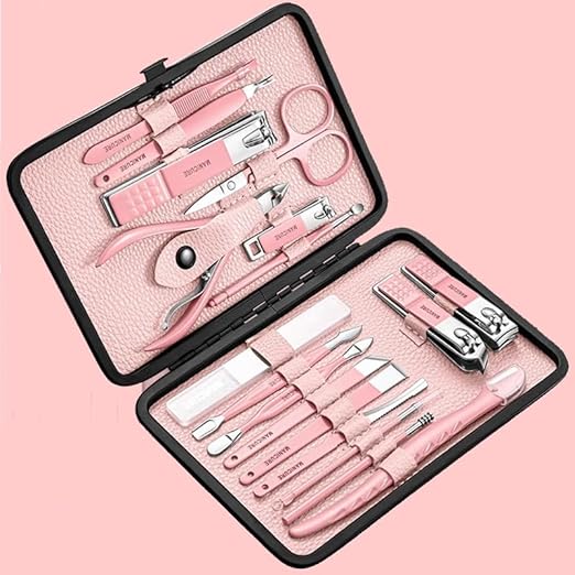 YHRY Manicure Set, Professional Pedicure Kit, Nail Clippers Kit, 18 Pcs Nail Care Tools, Grooming Kit, with Luxurious Upgraded Travel Case(Pink)