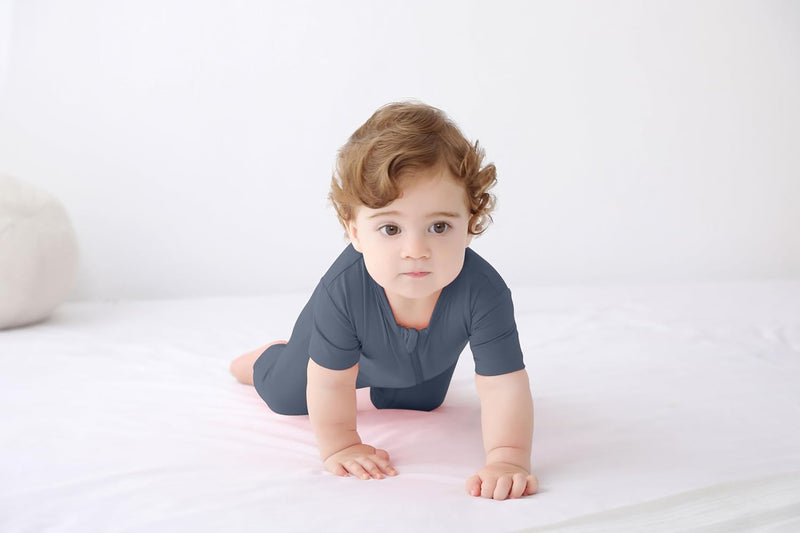 GUISBY Bamboo Baby Pajamas, Summer Short Sleeve Footless Rompers, 2 Way Zipper Sleeper