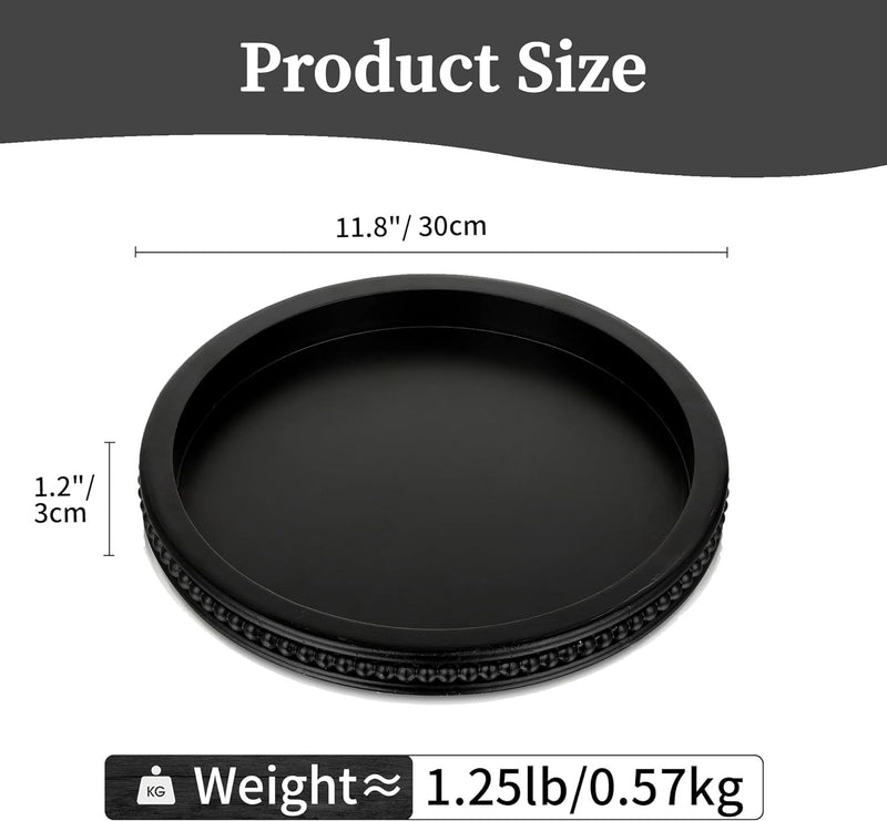 Hanobe Decorative Serving Tray Wood: White Washed Bead Round Tray Decor for Coffee Table Rustic Wooden Trays Farmhouse Centerpiece for Living Room Kitchen Counter