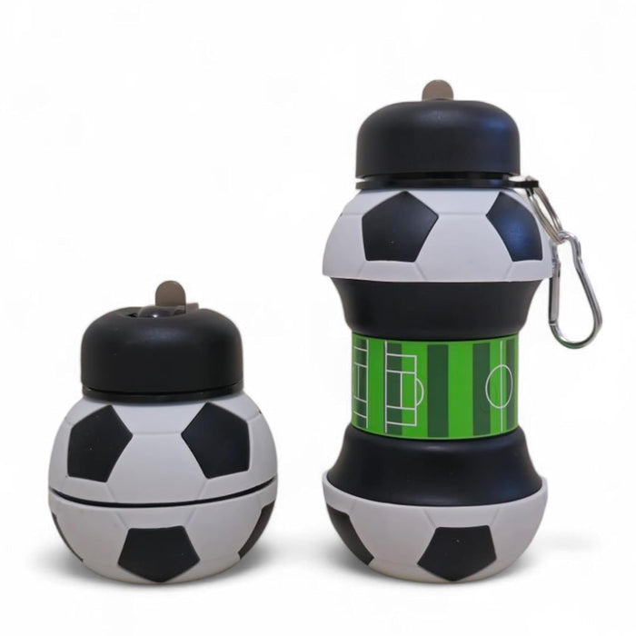 Collapsible Water Bottle for Kids – BPA-Free, Leak-Proof & Portable | Flexible, Foldable Kids Water Bottle for School, Travel & Sports | Fun Football & Basketball (Football)
