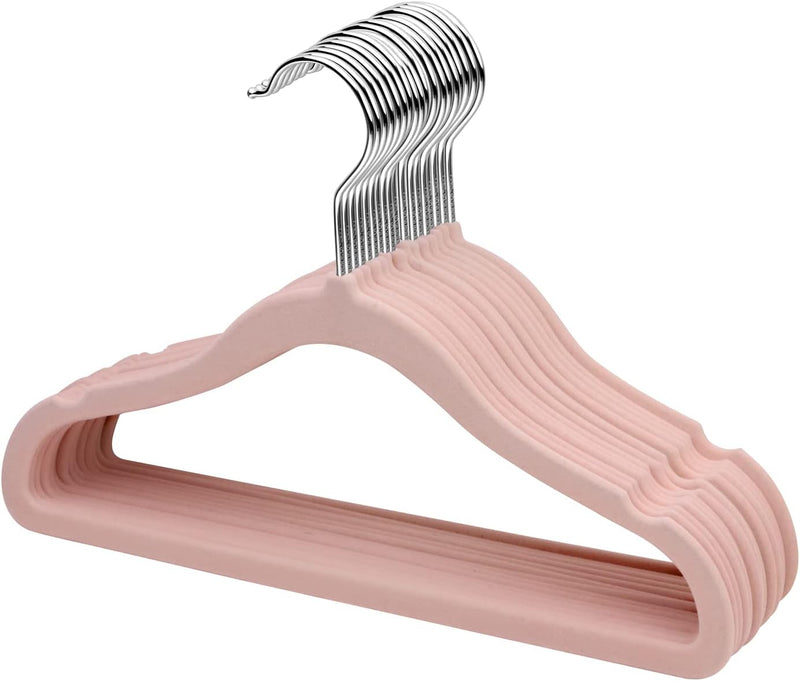 ManGotree Baby Velvet Hangers,Infant and Toddler Hangers,No-Slip Children Hangers, Ultra-Slim Space Saving Kids Hangers, Sturdy&Durable Clothes Hangers 15 Pack (Pink)