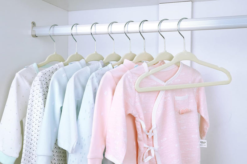 ManGotree 30 Pack 11inch Baby Clothes Hangers, Velvet Kids Toddlers Coat Hangers with Ultra Thin & Non-Slip Design (Beige)