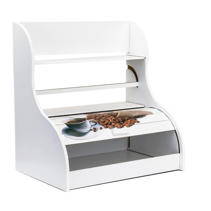ANKA White Wooden Bread Box with Towel Holder | Bread Box Container with Roll-Top Lid | Wooden Kitchen Storage box