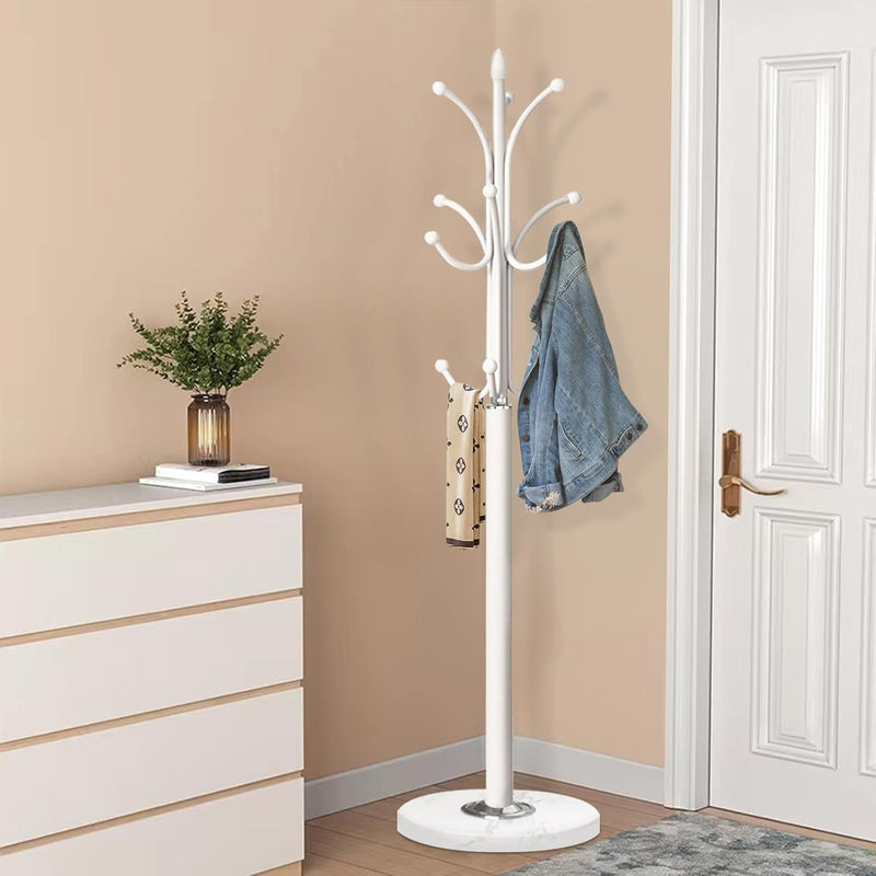 ORCHID M® Coat Racks, Coat Stand Metal Hat Heavy Bedroom Hallway Free Standing Clothes Hat Rack Hangers Hat Hanger Holde (White)