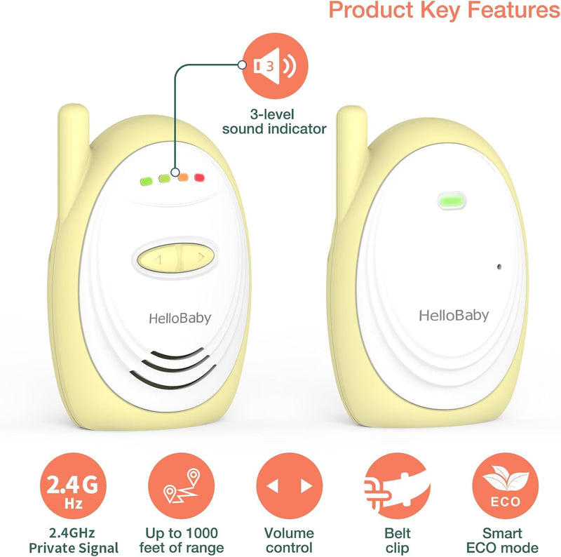 HelloBaby- Audio Baby Monitor upto 1000 Feet Range, W/Sound Indicator, 6.0 DECT Technology, High Sensitivity Microphone
