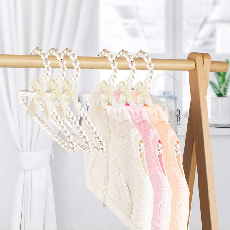 Koicaxy Clothes Hangers,White Bowknot Faux Pearl Bow Clothes Hangers Hook for Children Kids Women Girl Baby 5 Packs