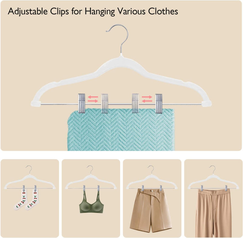 ManGotree 30 cm Baby Velvet Hangers with Movable Clips, Non-Slip Kids Felt Hangers, Ultra-Thin Space-Saving Children's Clothes Hangers for Skirts, Pants, Dresses, Shirts, Jackets (16 Pack, Pink)